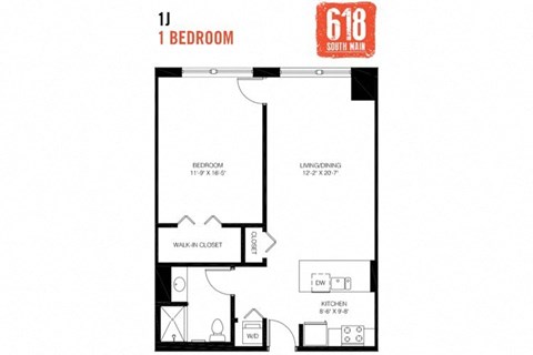 One Bedroom 1 Bath 796 sq. ft.